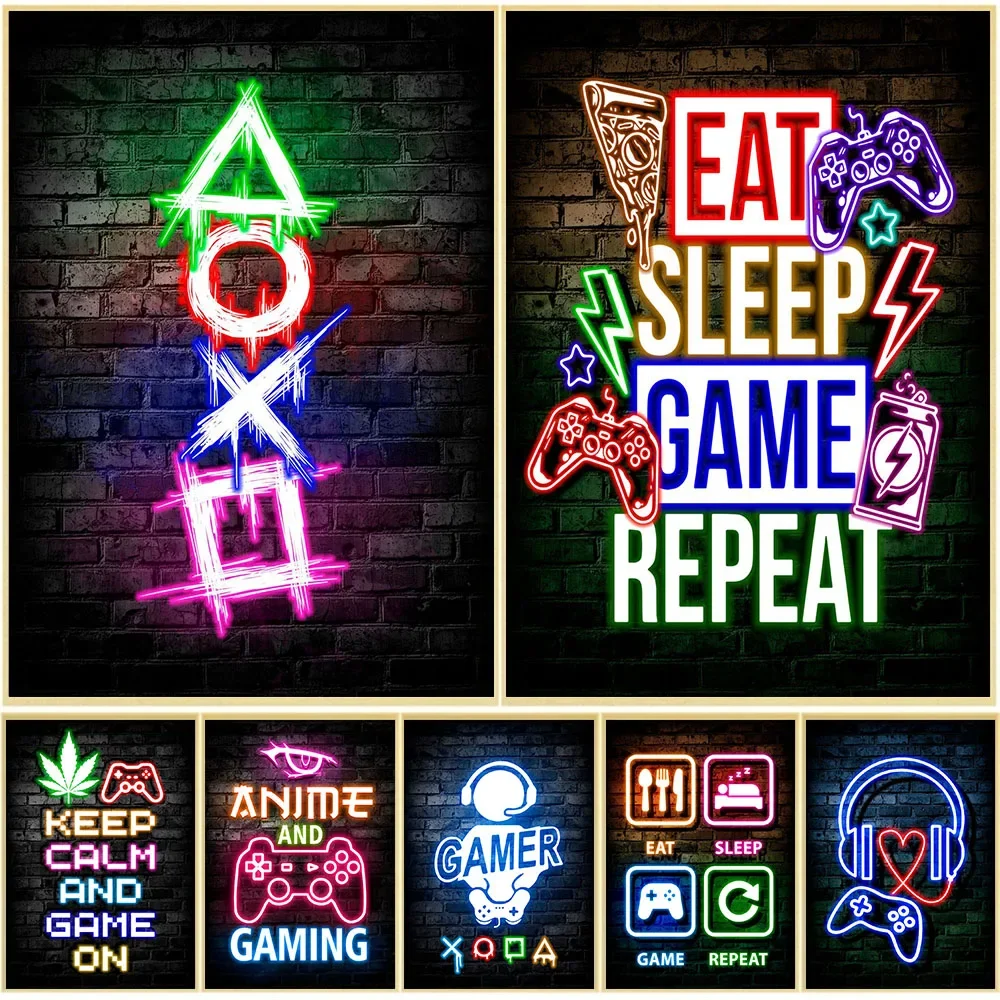 Home Improvement Game - Poster Seni Dinding Gaming Neon Eat